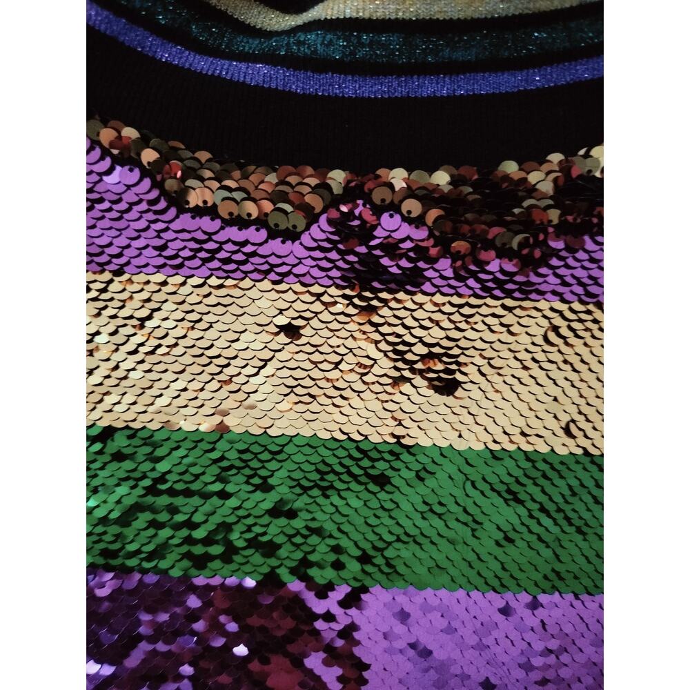 5728)Nola Mardi Grass Small Stripe Purple Gold Green Sequin Zip Bomber Jacket - Picture 7 of 10